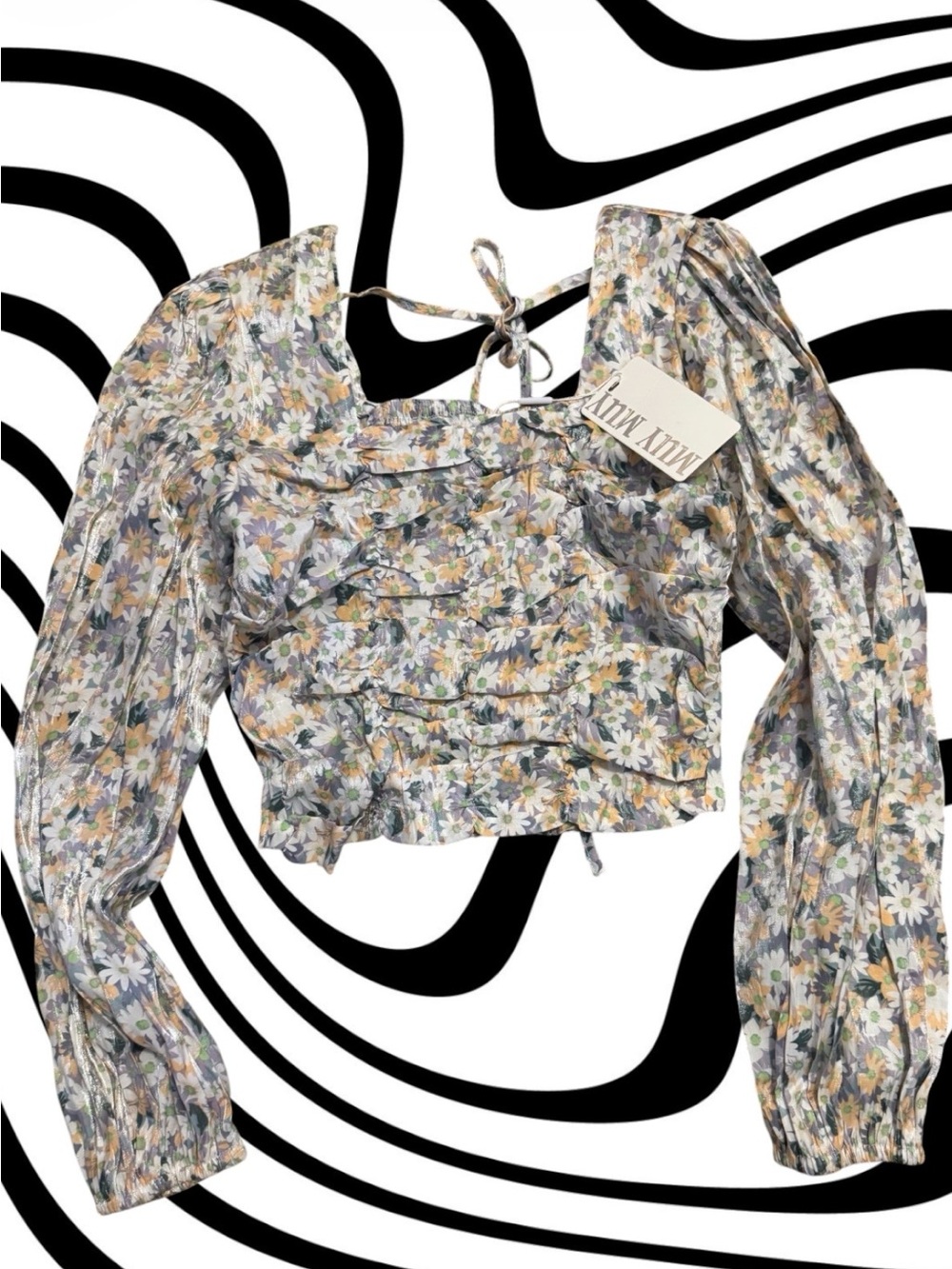 Floral Puff-Sleeve Crop Top - Daisy Print